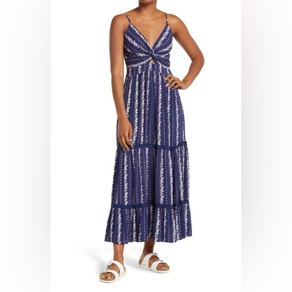 Blue white floral midi dress